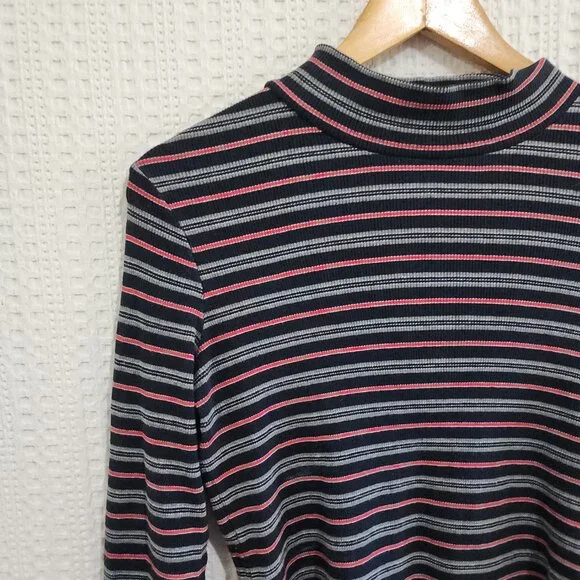 Vintage Ann Taylor Striped Mock Neck Long Sleeve Top 90s Minimalist Y2K X-Small - Picture 8 of 11
